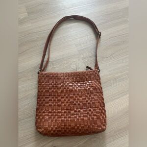 Vilenca Holland genuine leather Woven Crossbody Hobo Brown Cognac